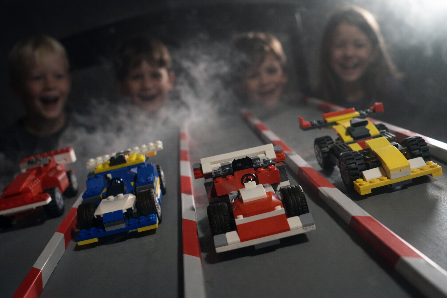 LEGO® racing track with lane numbers